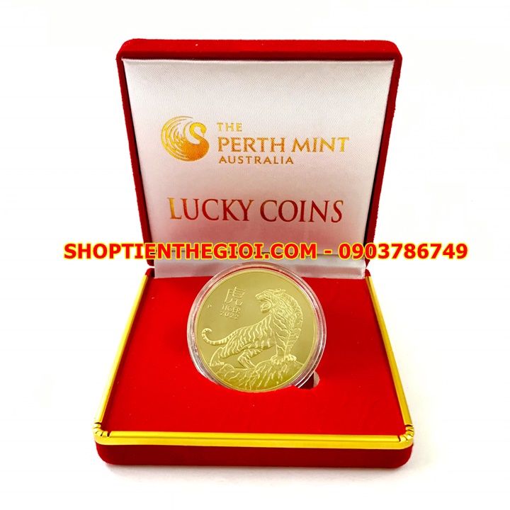 Xu Úc Hình Con Cọp Mạ Vàng 2022 tặng hộp nhung - SP005409